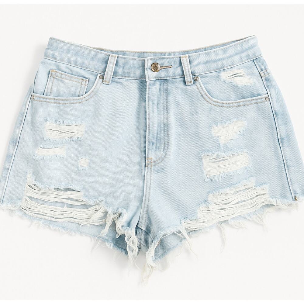 SHEIN Women’s Distressed High Rise Denim Shorts Size M US 6 Cutoff Jean Fray Hem